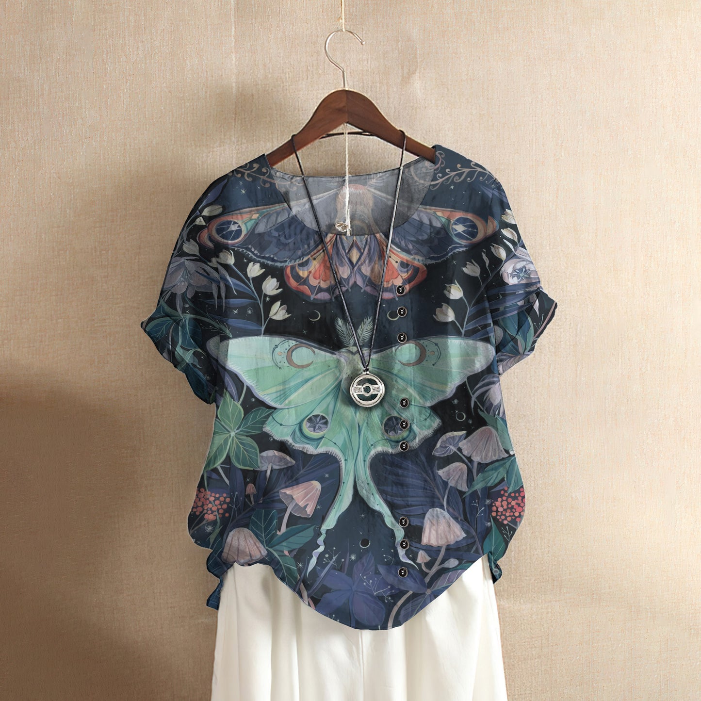 Luna Moth Throw Casual Short Sleeve Shirt | Summer Blouse | Women Cotton T-Shirt