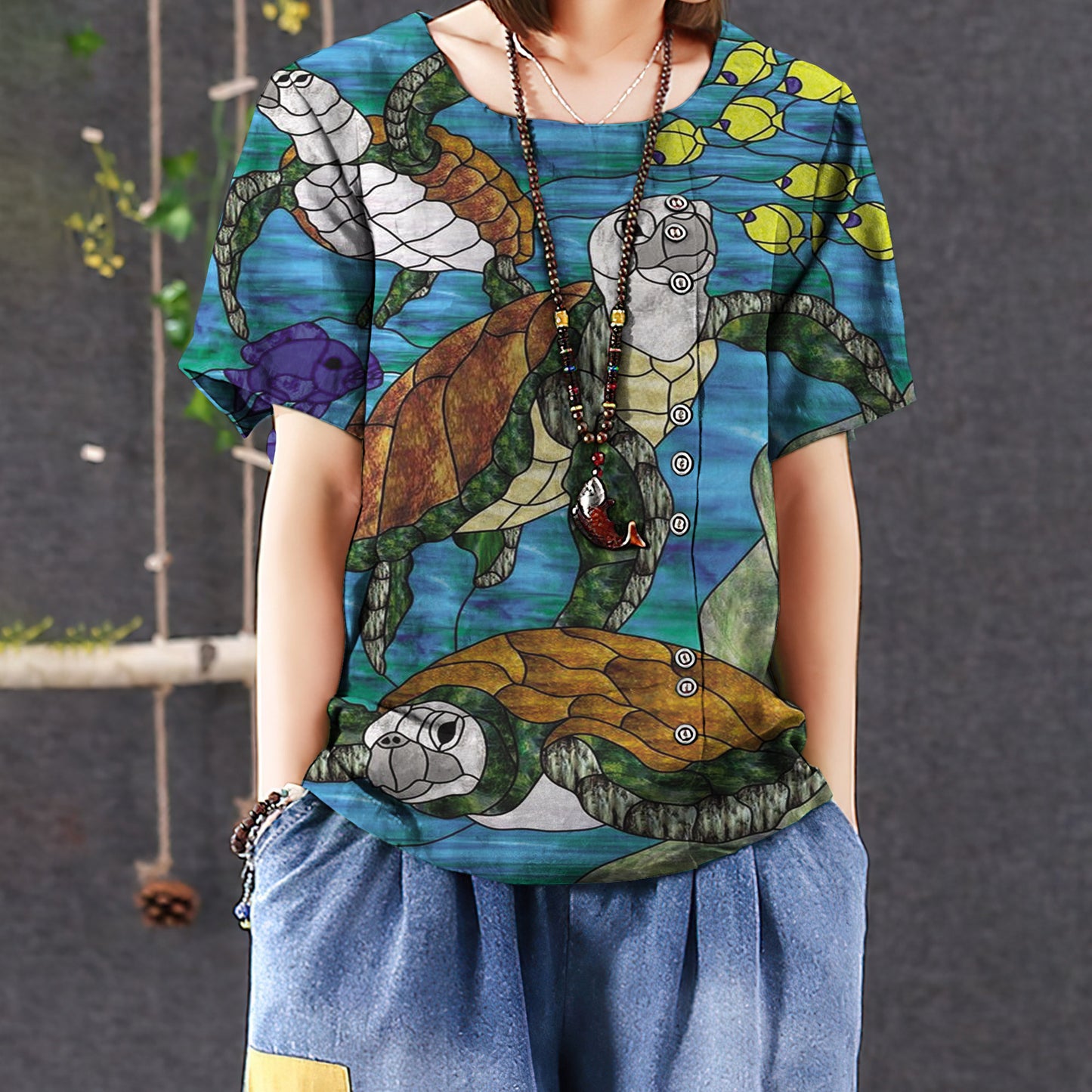 Sea Turtle Casual Short Sleeve Shirt | Summer Blouse | Women Cotton T-Shirt