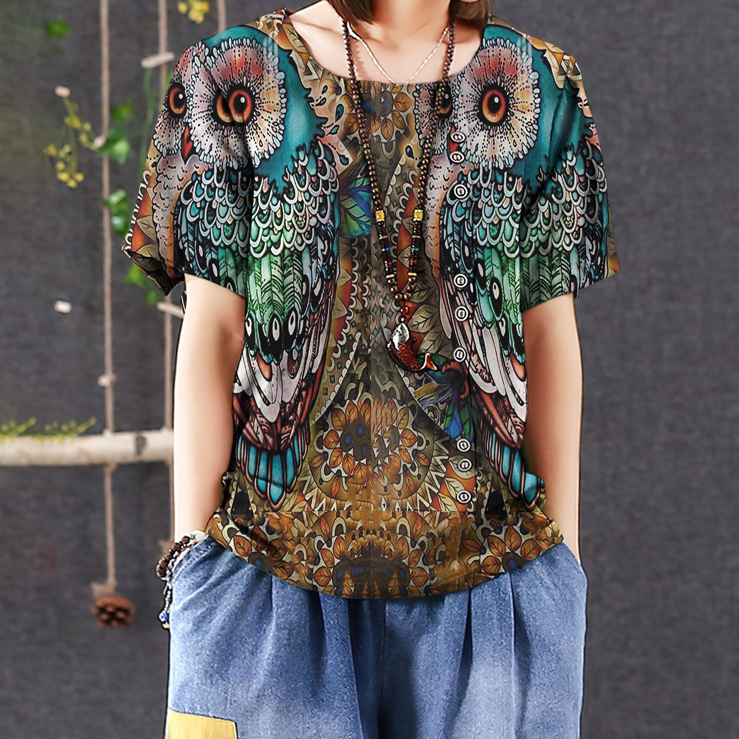 Owl Personalized Name Casual Short Sleeve Shirt | Summer Blouse | Women Cotton T-Shirt