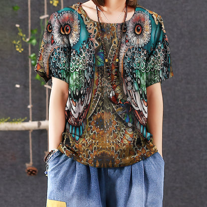 Owl Personalized Name Casual Short Sleeve Shirt | Summer Blouse | Women Cotton T-Shirt