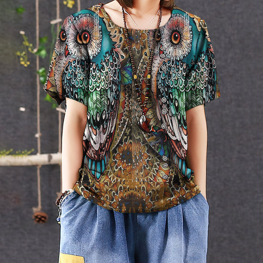 Owl Personalized Name Casual Short Sleeve Shirt | Summer Blouse | Women Cotton T-Shirt