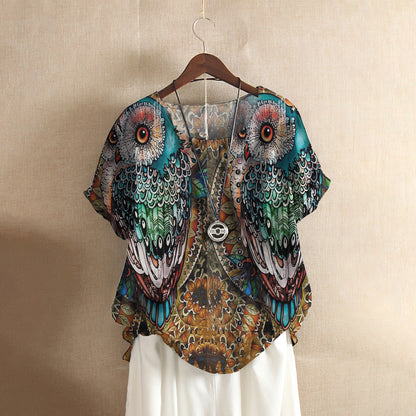 Owl Personalized Name Casual Short Sleeve Shirt | Summer Blouse | Women Cotton T-Shirt