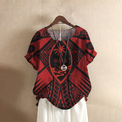 Guam Polynesian Casual Short Sleeve Shirt | Summer Blouse | Women Cotton T-shirt