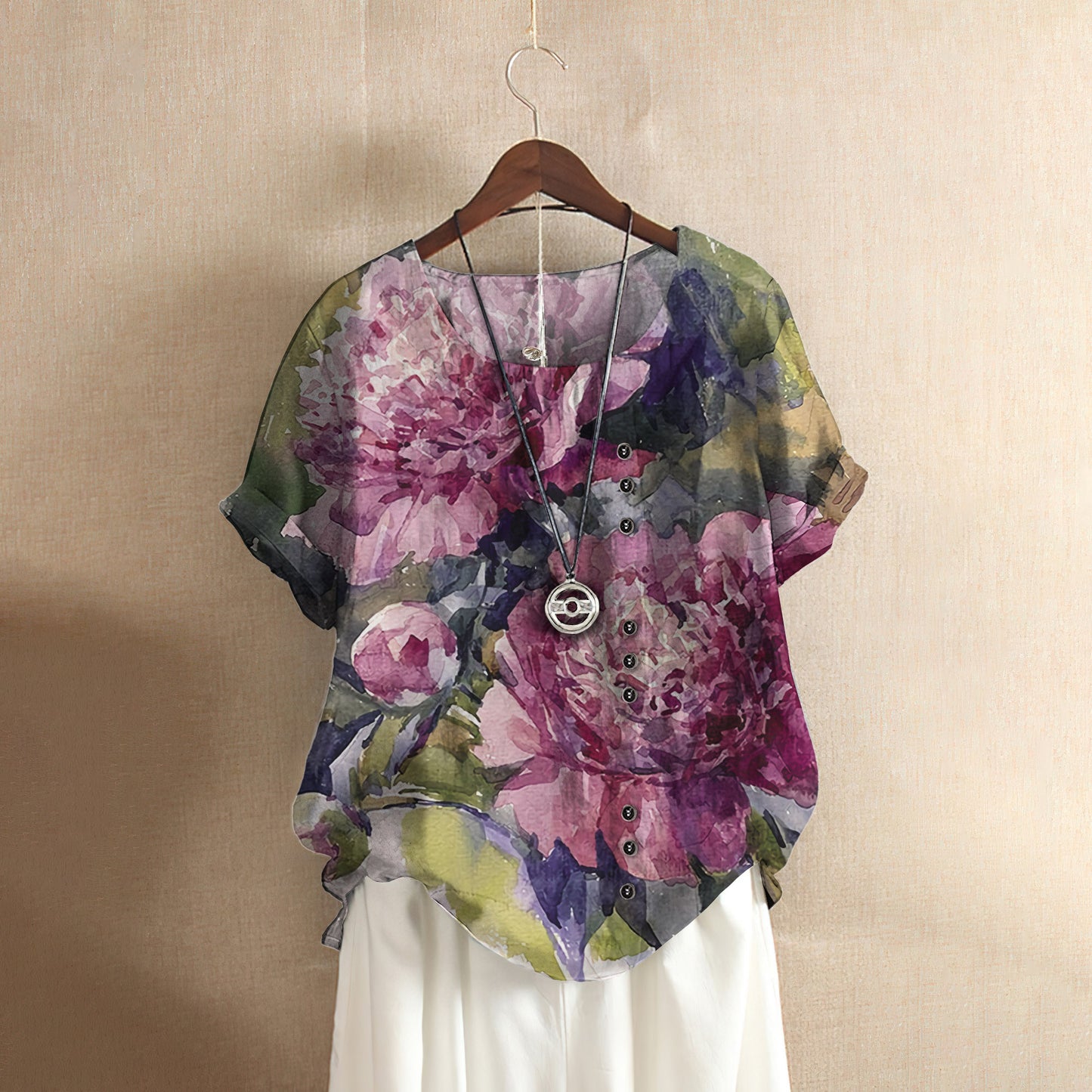 Peony Sunsine Casual Short Sleeve Shirt | Summer Blouse | Women Cotton T-Shirt